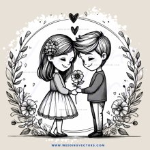 couple holding hands and flowers