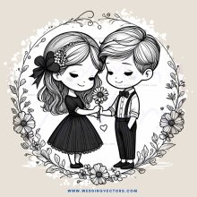 a young couple standing close together with flowers in between them