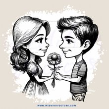 a boy and girl sharing flowers
