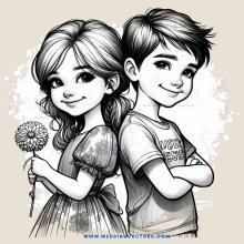 a cartoon portrait of two children