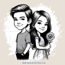 a boy and girl embracing with flowers