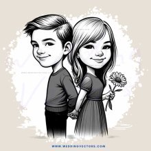boy and girl holding hands with flower