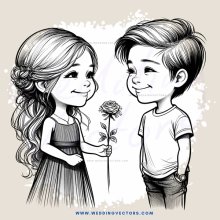 a boy and girl with flowers