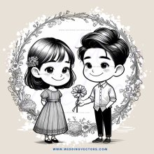 a young couple exchanging flowers
