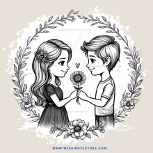 a boy and girl share a flower
