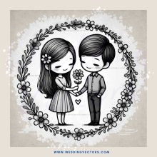 couple embracing in flowered circle