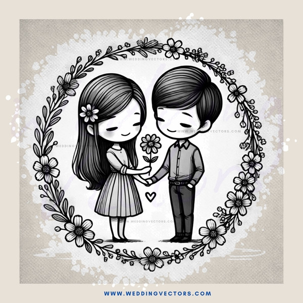 couple embracing in flowered circle