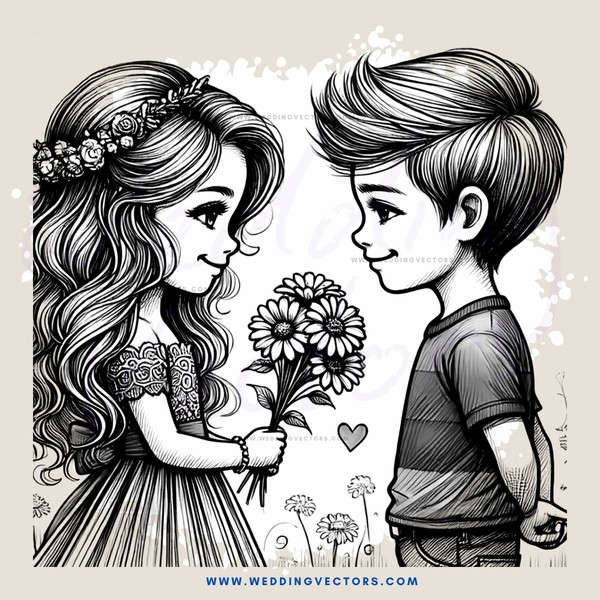 love story in flowers and hearts