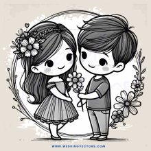 two people holding flowers on a poster