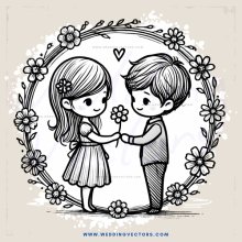 young couple in wedding bouquet