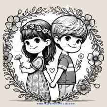 cartoon picture of two children standing together
