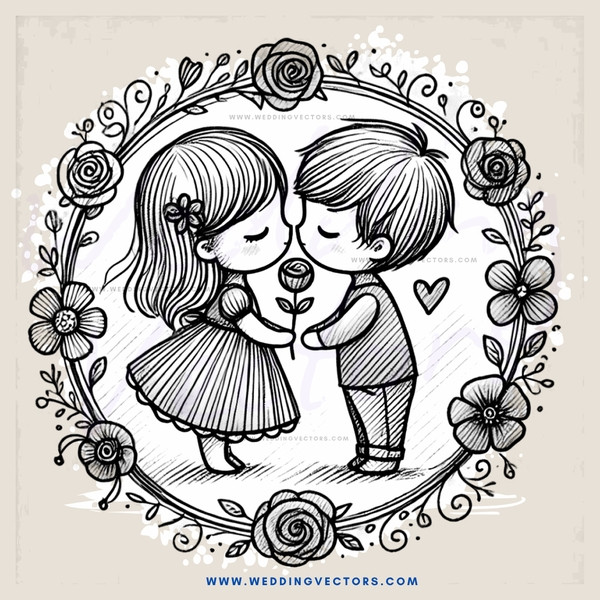 two kids embracing with flowers around them