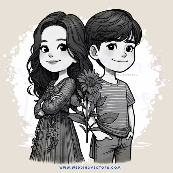 girl and boy holding flower together
