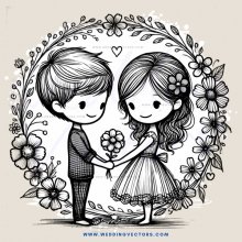 boy and girl standing inside a flower garden