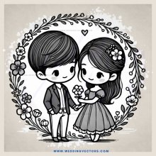 a boy and girl standing in a wreath