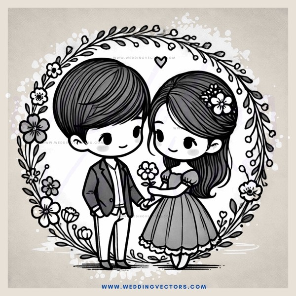 a boy and girl standing in a wreath