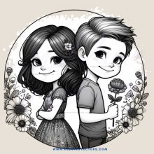 a boy and girl with flowers in their hands