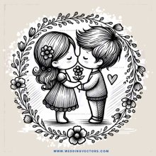 kissing boy and girl with flowers on their heads