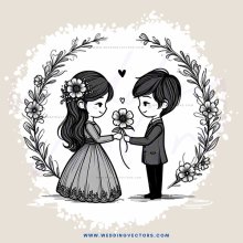 a young couple exchanging flowers