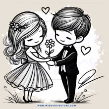 a boy and girl with flowers holding hands