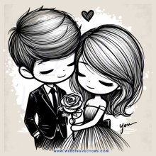 a boy and girl holding hands with flowers