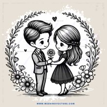 a boy and girl holding hands with flowers in their laps