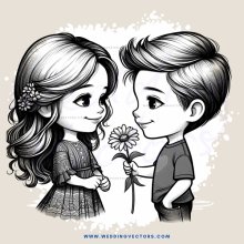 a boy and girl holding a flower together