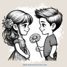 two boys and girls holding flowers
