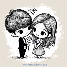 young couple in black and white illustration