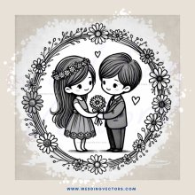 a couple with flowers and hearts