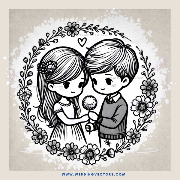 boy and girl in flower wreath