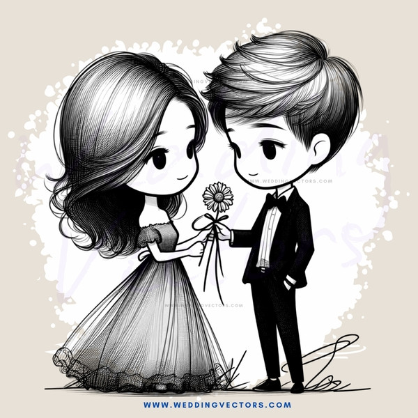 a man and woman with flowers