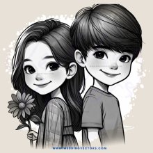a boy and girl holding a flower