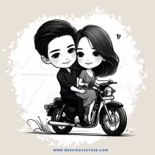 a man and woman on a motorcycle with hearts