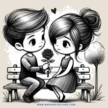 a boy and girl sitting on benches next to a tree