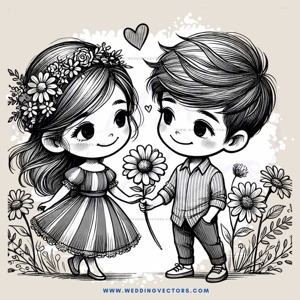 two kids next to flowers and butterflies
