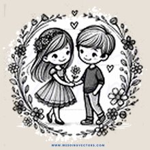 two children in an illustration surrounded by flowers and hearts