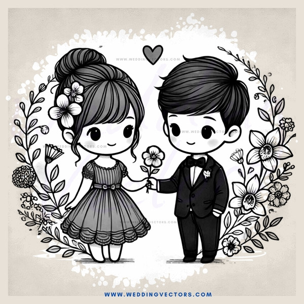 picture of boy and girl holding flowers