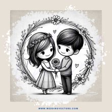 two people in an oval with flowers