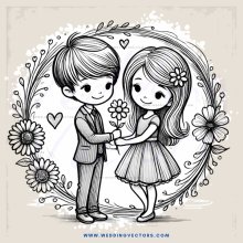 boy and girl embracing with flowers