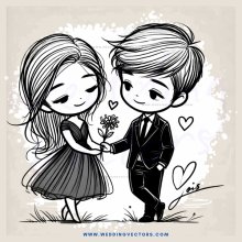 boy and girl holding flowers with hearts for eachother
