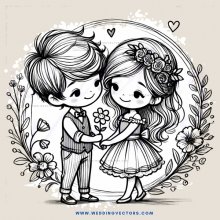a couple in wedding attire with flowers on their heads