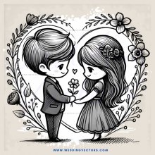 a boy and girl holding flowers