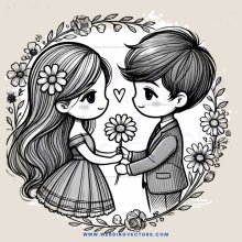 two kids holding flowers and hearts
