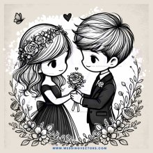a couple holding flowers in an illustration