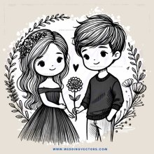 a boy and girl holding flowers