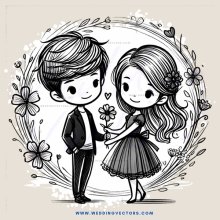lovers standing in circle with flowers