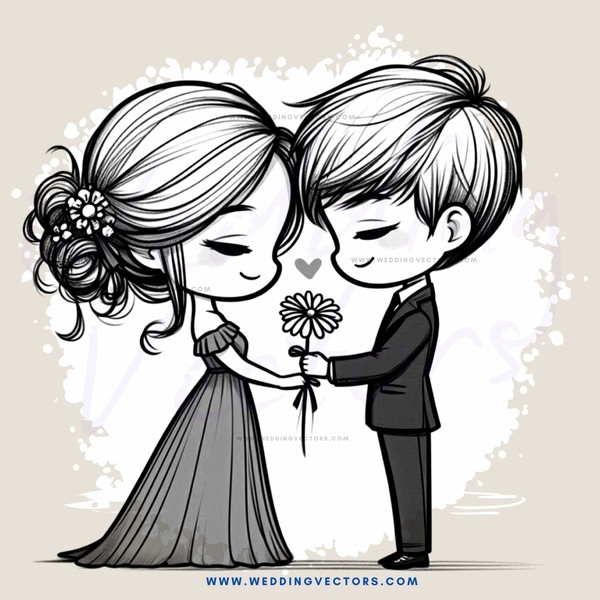 a boy and girl holding hands and flowers