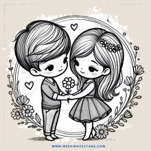 two kids holding flowers and hearts