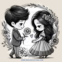 cartoon couple in black and white